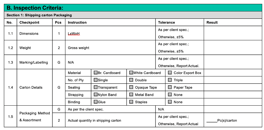 Inspection Criteria- Shipping Carton Packaging